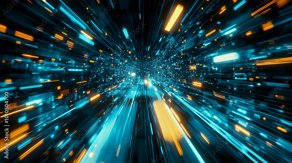 Abstract 3D Render of a Futuristic Tunnel Made of Blue and Orange Lights Streaking Forward Abstract 3D Render of a Futuristic Tunnel Made of Blue and Orange Lights Streaking Forward
