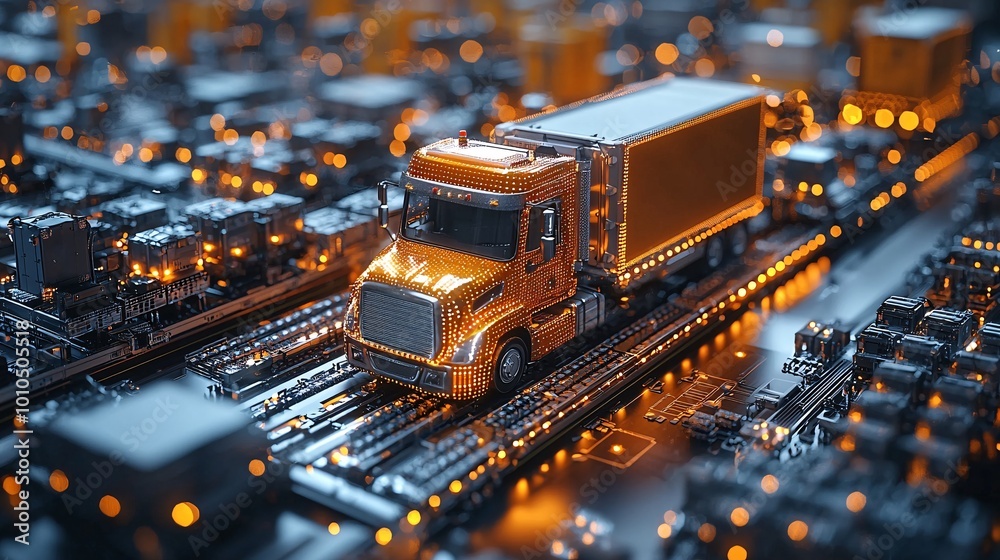 Obraz premium Futuristic distribution hub using AR to manage logistics with smart technology and automated systems