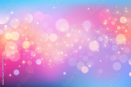 Pink unicorn galaxy with bokeh and stars. Cute fantasy purple background with pastel gradient and glitter. Vector dreamy space with fairy holographic texture.