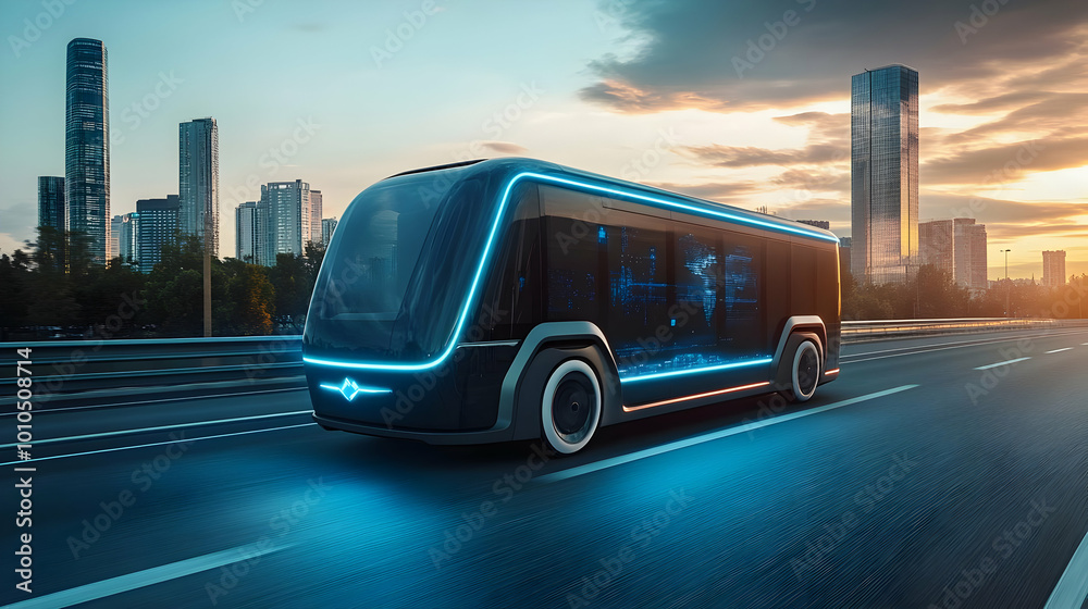 Autonomous Bus of the Future Drives Through City Autonomous Bus of the Future Drives Through City