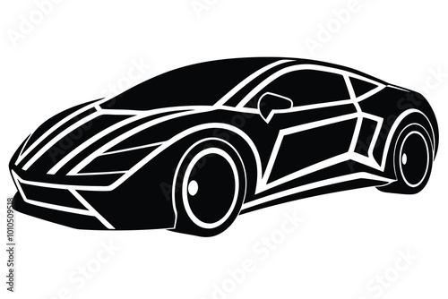 Dynamic futuristic sports car vector artwork design with sleek lines and modern style, perfect for printable graphics or digital use. Ideal for automotive, racing, and futuristic design enthusiasts. photo