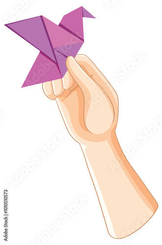 Hand Holding Origami Bird Illustration