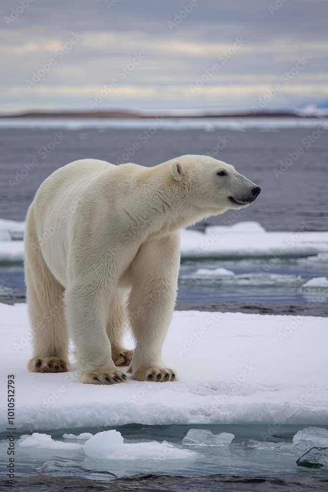 Polar bear standing on a shrinking ice floe Polar bear standing on a shrinking ice floe