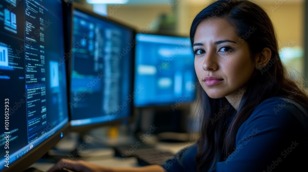 A Young Woman Working at a Computer, Focused on her Task A Young Woman Working at a Computer, Focused on her Task