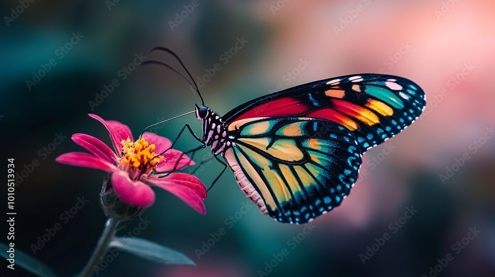 Capture the breathtaking beauty of a vibrant butterfly resting on a fragile bloom, revealing exquisite details in a captivating close-up.