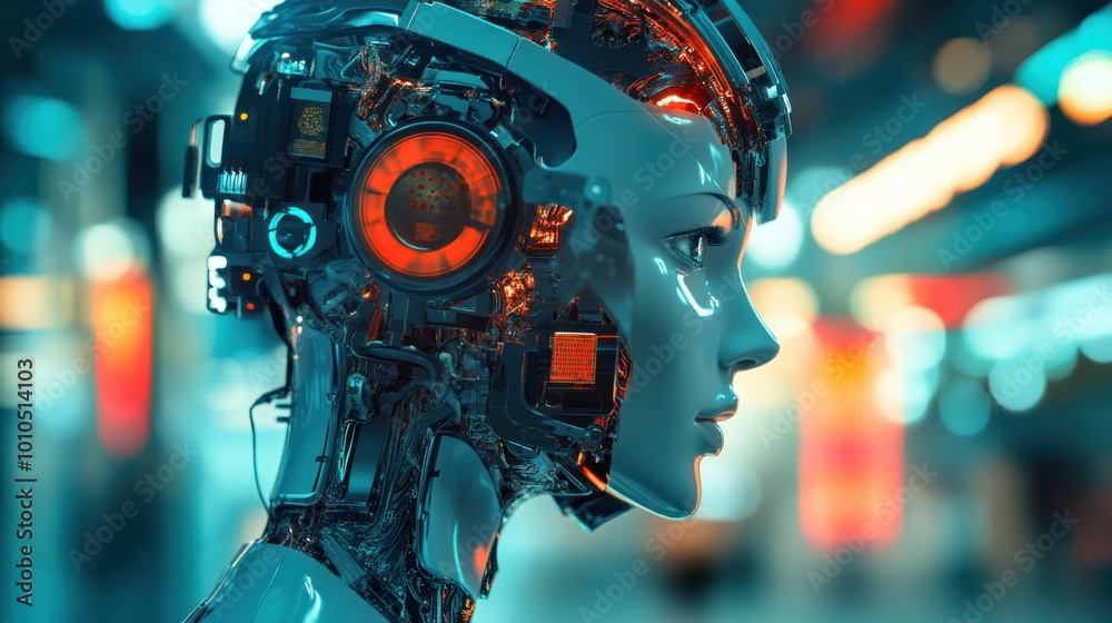 A Close-Up of a Cyborg's Face with Exposed Internal Mechanisms A Close-Up of a Cyborg's Face with Exposed Internal Mechanisms