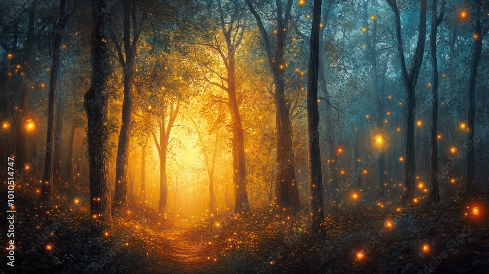 La foresta si trasforma in un luogo incantato, con la luce del mattino che danza tra le foglie La foresta si trasforma in un luogo incantato, con la luce del mattino che danza tra le foglie