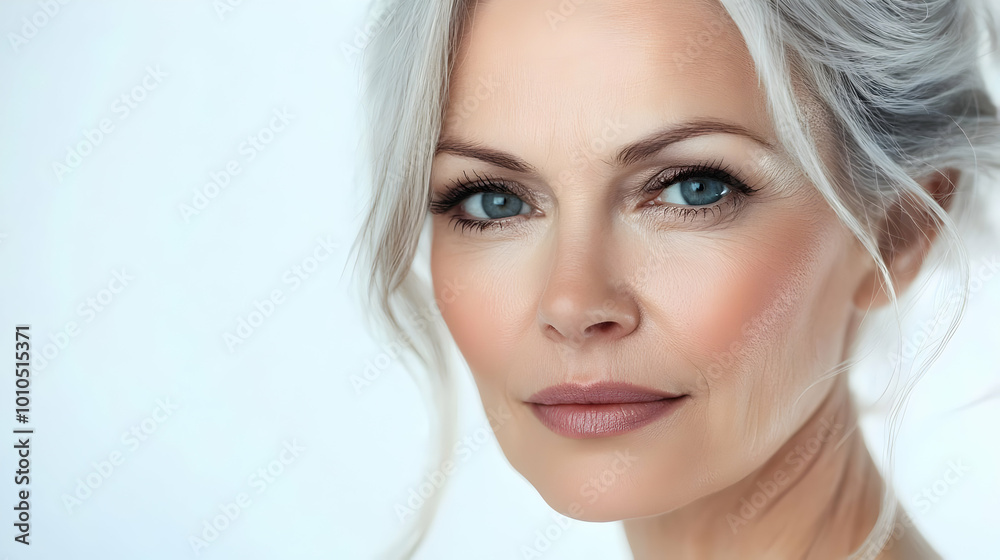 Beautiful Woman with Silver Hair and Blue Eyes Beautiful Woman with Silver Hair and Blue Eyes
