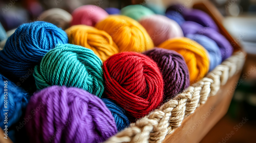 Colorful Yarn Balls in Wooden Basket - Craft Supplies, Knitting, Crochet, DIY Projects, Handmade Colorful Yarn Balls in Wooden Basket - Craft Supplies, Knitting, Crochet, DIY Projects, Handmade