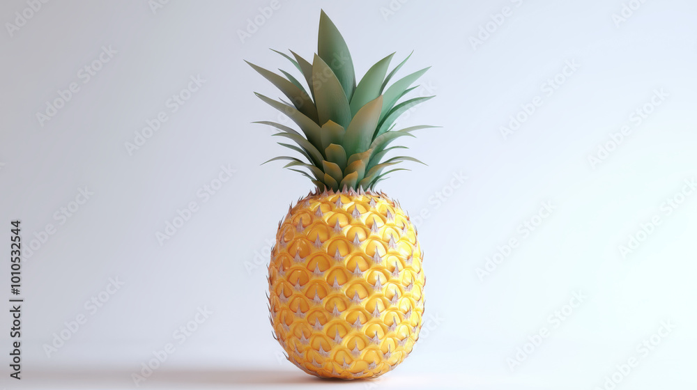 A Single Ripe Pineapple on a White Background A Single Ripe Pineapple on a White Background