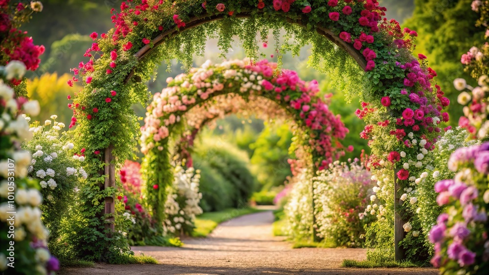 Fototapeta premium Floral archway surrounded by serene copy space