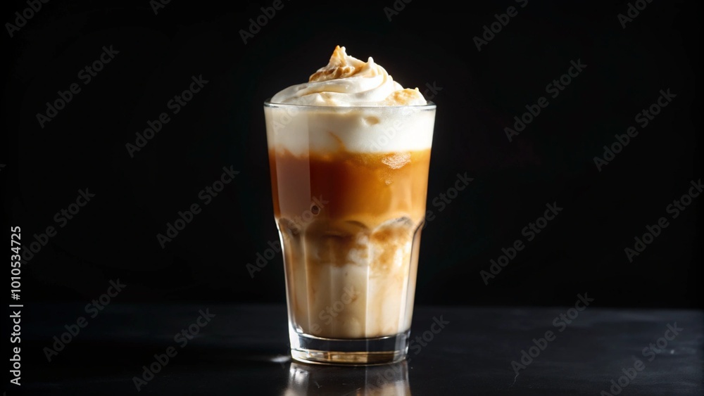 Iced coffee with caramel and whipped cream in a tall glass. Iced coffee with caramel and whipped cream in a tall glass.