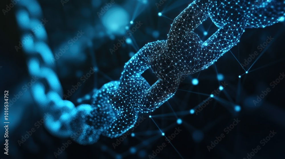 Abstract Blue Chain Network with Glowing Nodes Abstract Blue Chain Network with Glowing Nodes