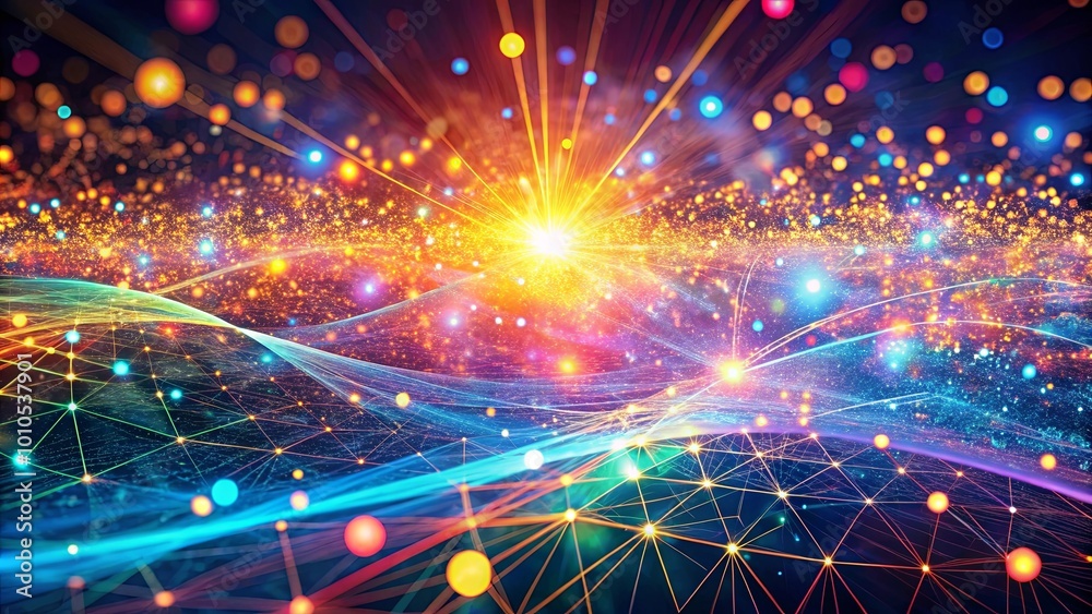 Obraz premium A vibrant abstract representation of interconnectedness, radiating energy and a captivating display of luminous pathways within a celestial-inspired backdrop.