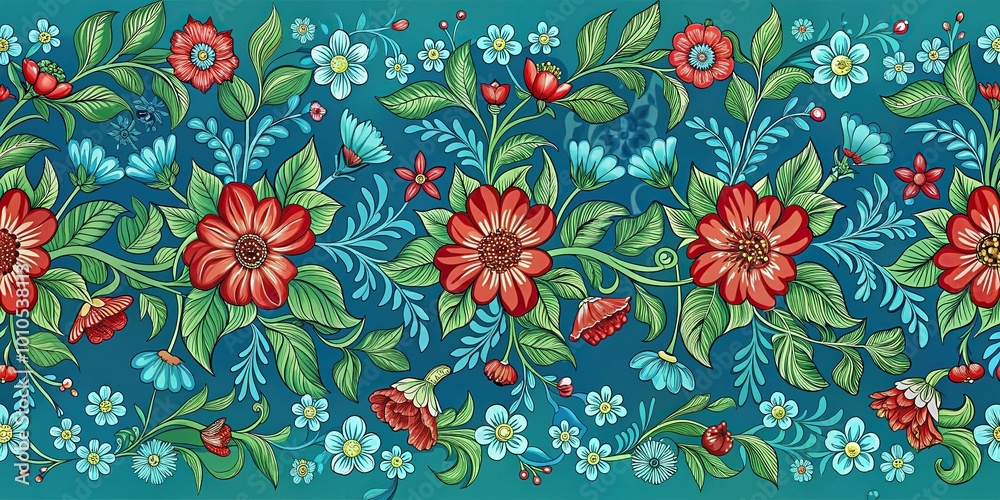 Fototapeta premium floral pattern with red flowers