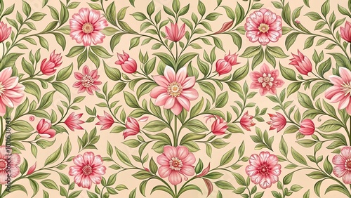 Floral seamless ornament on pink background