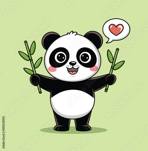 Cute panda holding bamboo illustration
