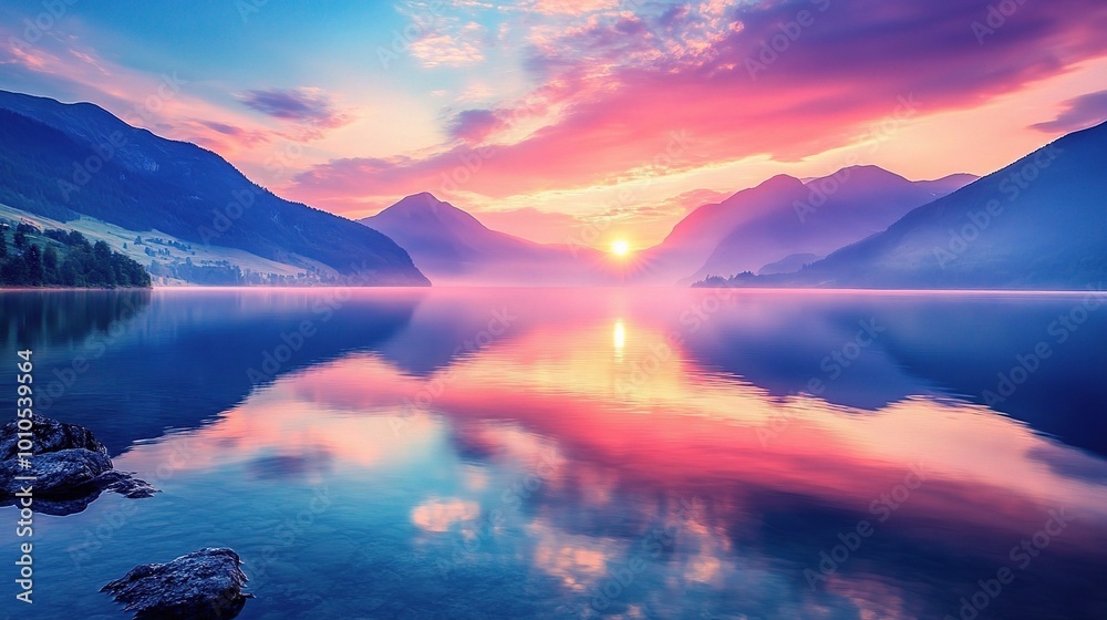 Stunning Sunset Over Serene Lake with Reflection Stunning Sunset Over Serene Lake with Reflection