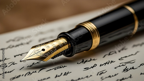 Elegant Gold Fountain Pen on Handwritten Letter