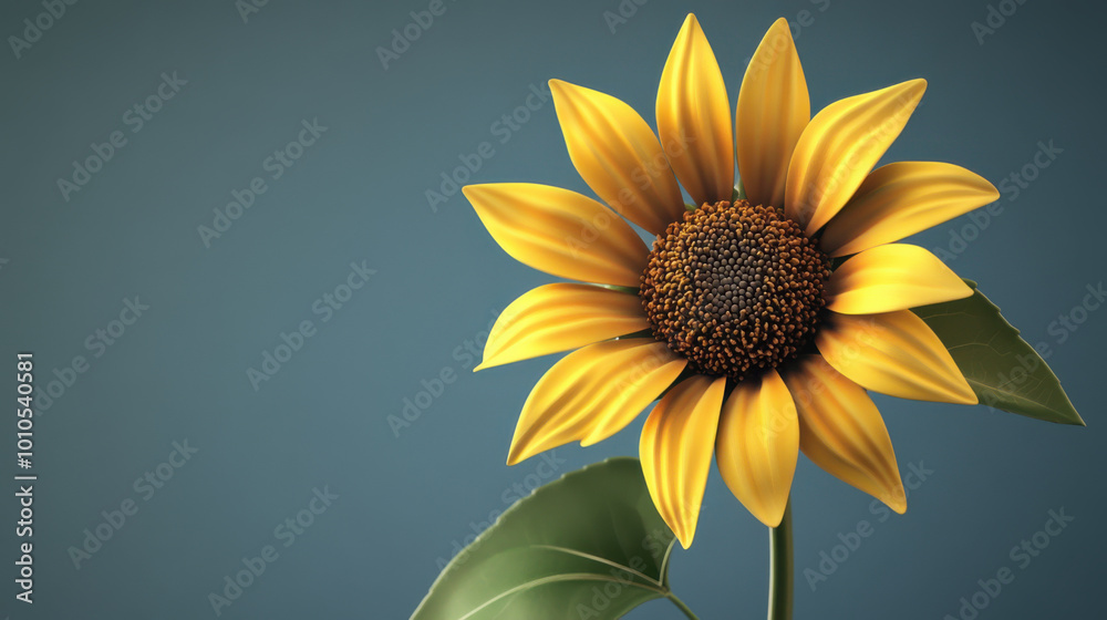 Obraz premium A solitary sunflower with golden petals against a muted gray backdrop, a classic representation of natural beauty and simplicity.