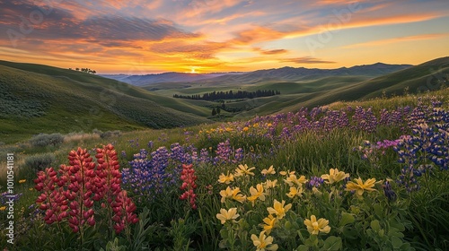 Vibrant Wildflower Field at Sunset
