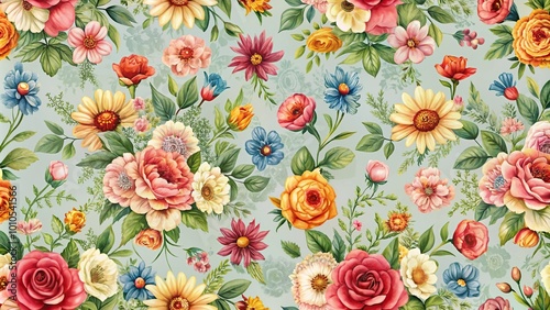 Floral wallpaper with seamless pattern of flowers