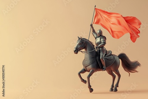 medieval soldier flag horse in realistic 3d style by generative ai photo