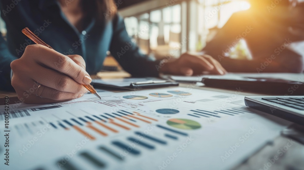 Close-up of a Person Analyzing Financial Charts with a Pen Close-up of a Person Analyzing Financial Charts with a Pen