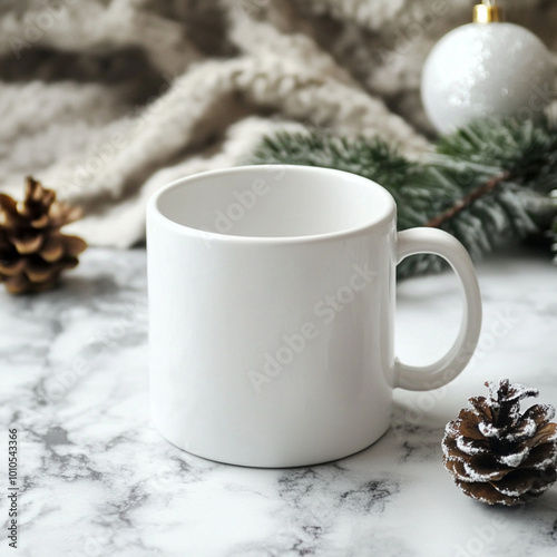 mockup for white mug, christmas background