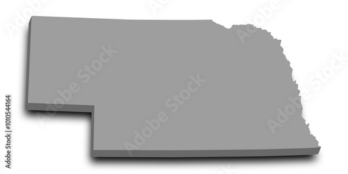 3d Map of Nebraska state with color. United State of America, US, United State