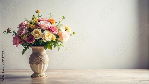 Flowers in a vintage vase on a white table