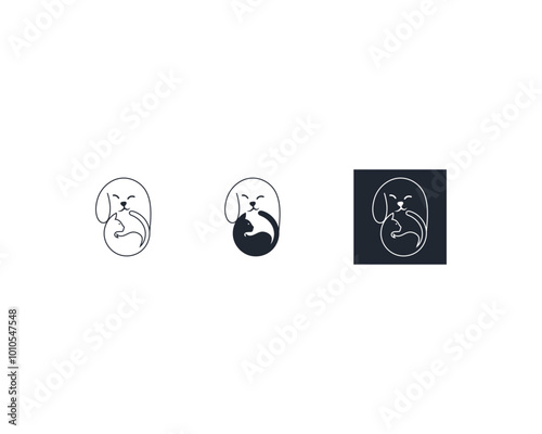 Dog and cat logo design template vector, line of pet logo design suitable for pet shop, store, caffe, business, hotel, veterinary clinic, Domestic animals vector illustration logotype, sign and symbol