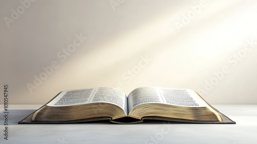 Open Book with Sunlit Pages on White Surface