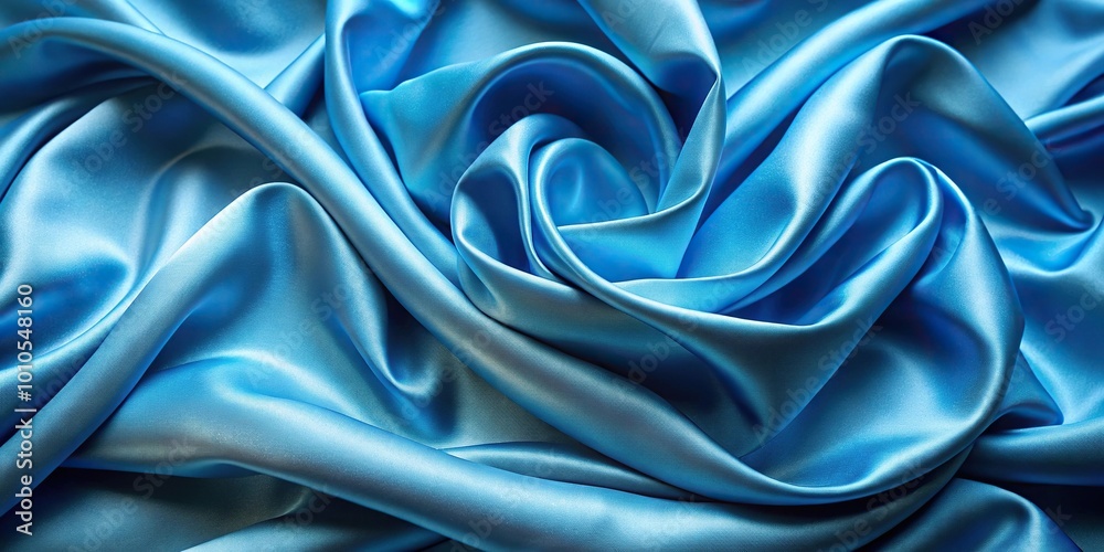 Flowing folds of silk fabric blowing in the wind, satin blue texture Flowing folds of silk fabric blowing in the wind, satin blue texture
