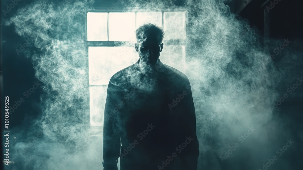 Shadowy figure enveloped in thick swirling smoke. Shadowy figure enveloped in thick swirling smoke.