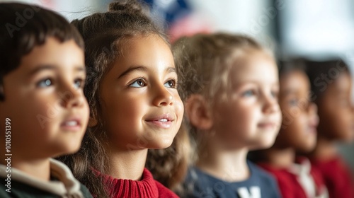 A school event with children performing a patriotic song
