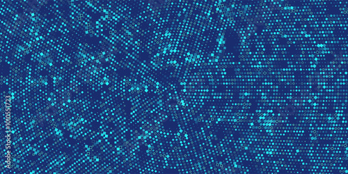 Abstract background chaotic size blue pixels. Rectangle shape point mosaic gradient color with noise size design. Vector Illustration.