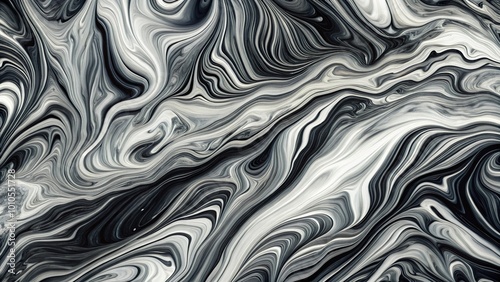 Fluid marble abstract dynamic black and white background for modern wall art