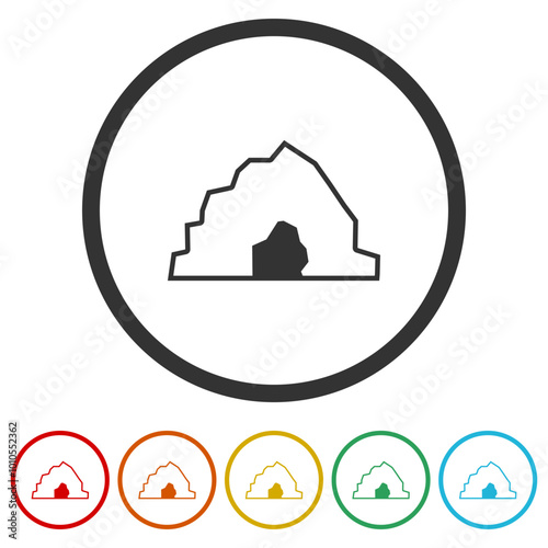 Cave icon. Set icons in color circle buttons