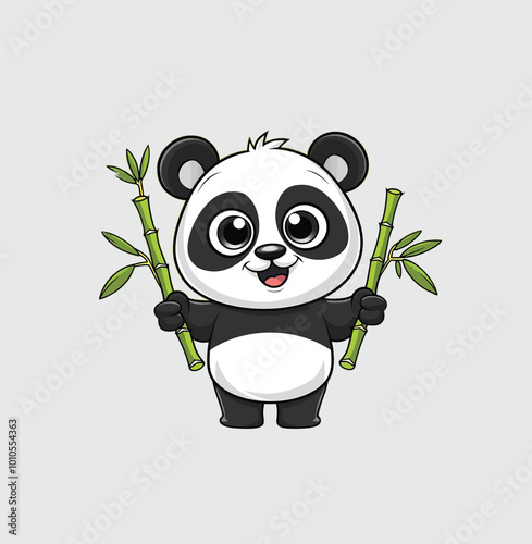 Cute panda holding bamboo illustration
