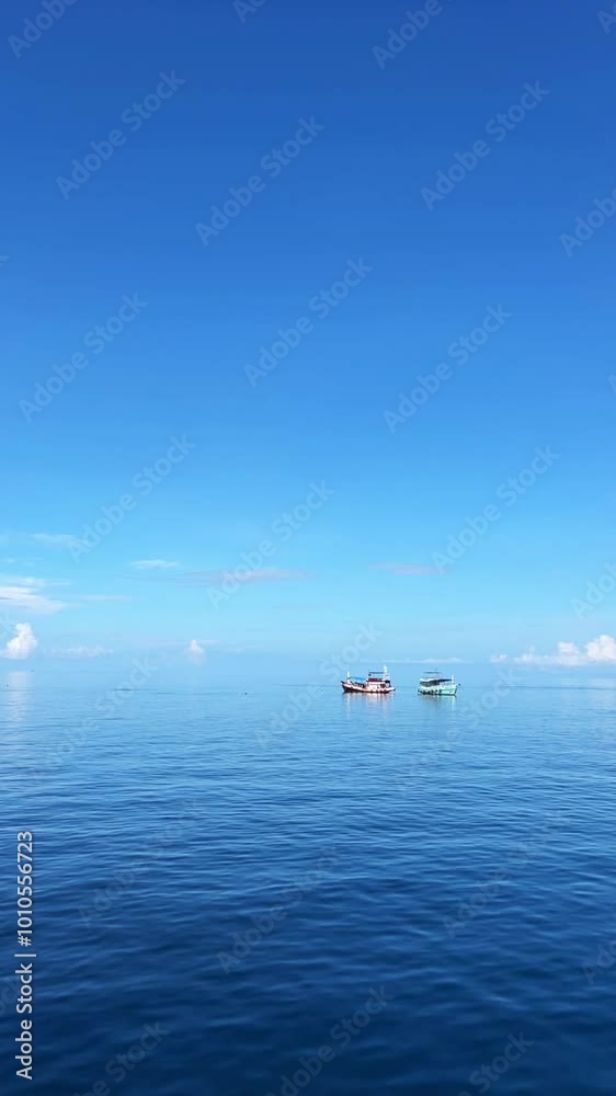 A stunning ferry ride capturing serene ocean views and distant islands on a clear day in Thailand. Perfect for travel projects and coastal scenic shots. A stunning ferry ride capturing serene ocean views and distant islands on a clear day in Thailand. Perfect for travel projects and coastal scenic shots.