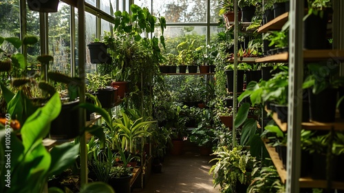 Lush Greenhouse Interior: A Haven of Green