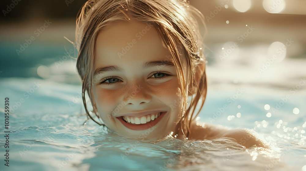 Smiling Girl Swimming in Pool Photo Smiling Girl Swimming in Pool Photo