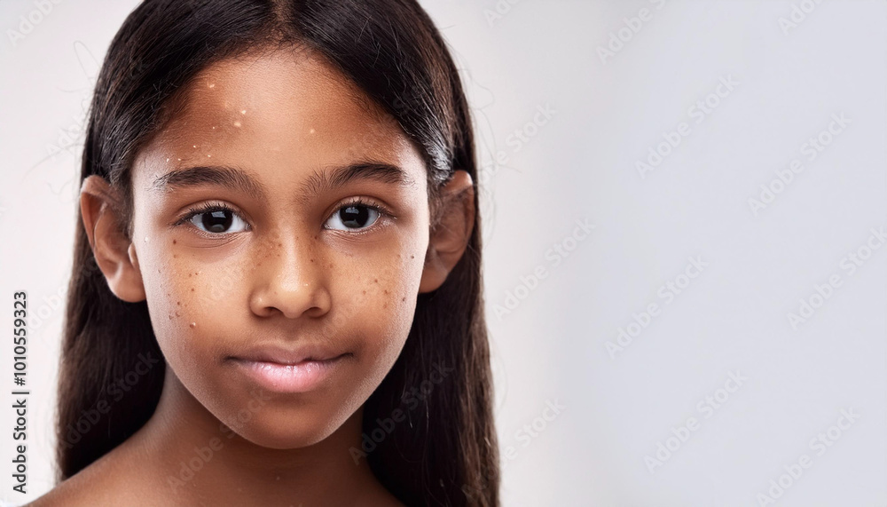 Girl with acne on her face in a hyperrealistic image, full white background Girl with acne on her face in a hyperrealistic image, full white background