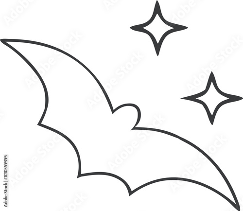 Halloween coloring page featuring a simple bat flying with stars