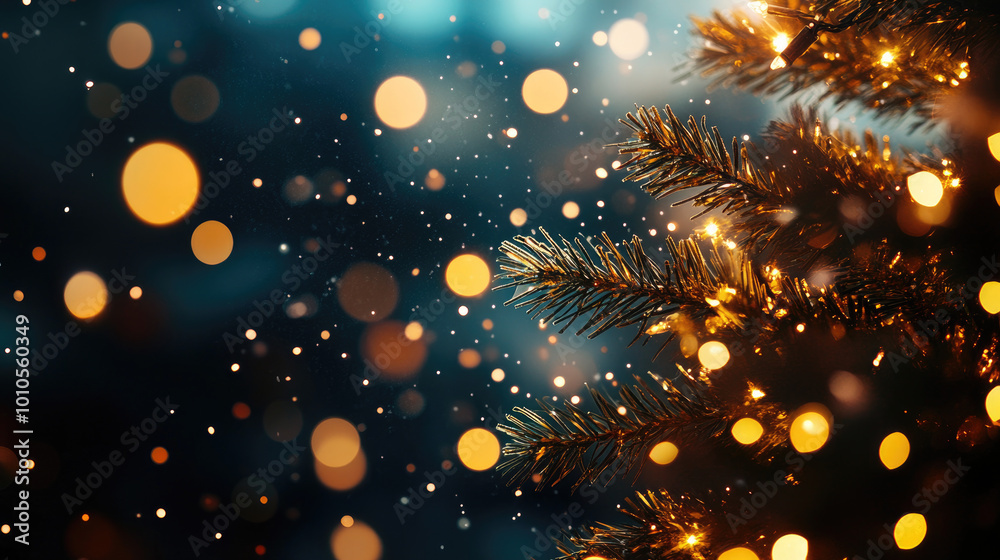 Festive bokeh lights illuminating a Christmas tree in a cozy, enchanting atmosphere.