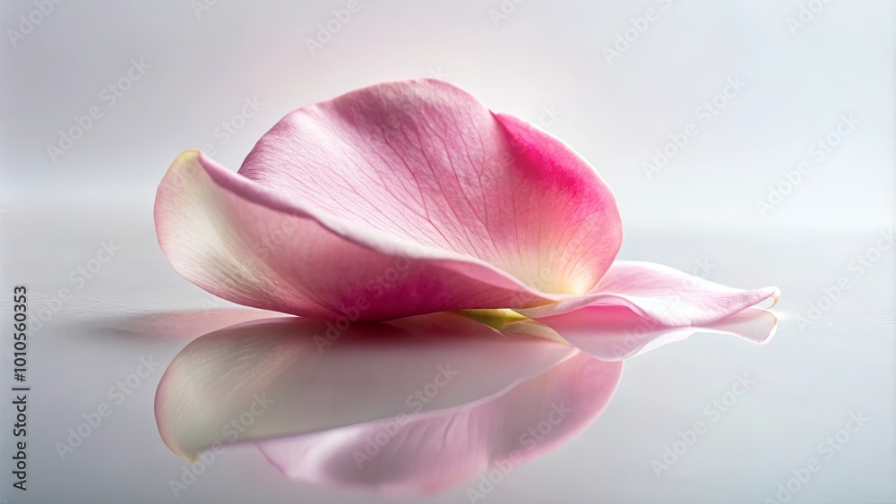 Fotografie A Delicate Pink Petal Reflecting on a Smooth Surface