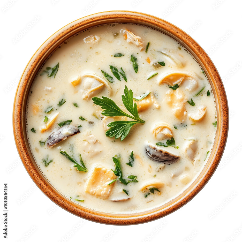 Top View of Creamy Seafood Chowder on Transparent Background Top View of Creamy Seafood Chowder on Transparent Background