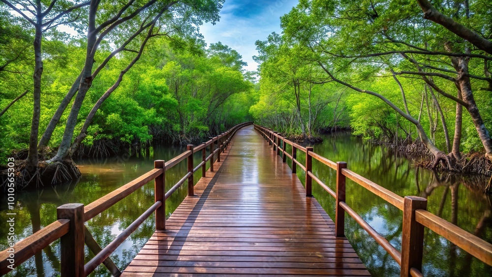 Forced perspective bridge through mangrove reforestation Forced perspective bridge through mangrove reforestation