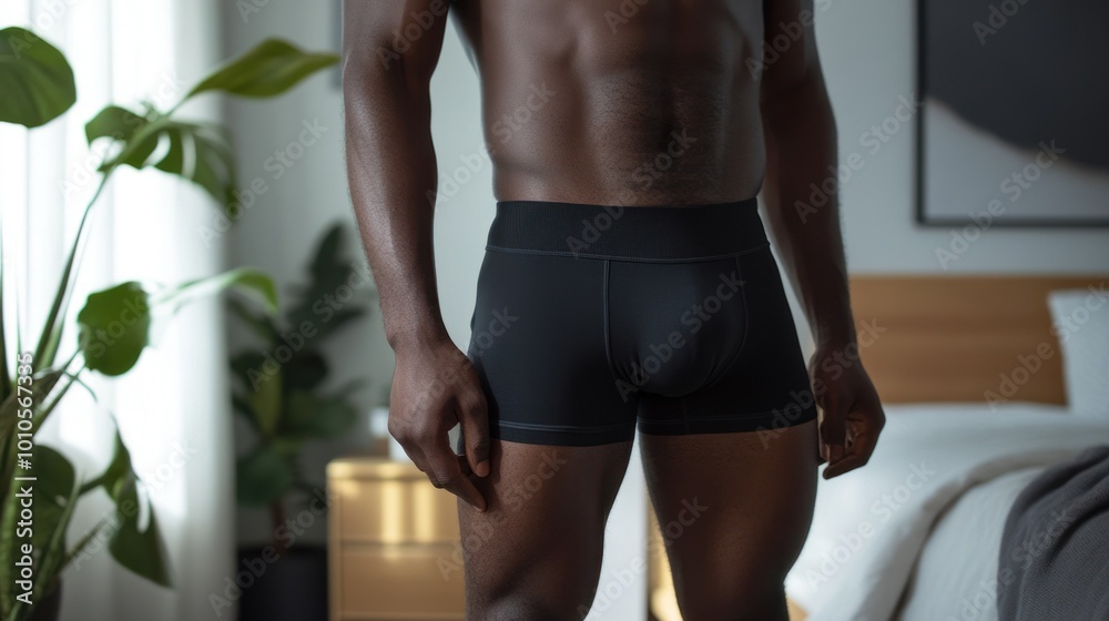 Obraz premium Strong masculine figure in sleek black boxer brief.